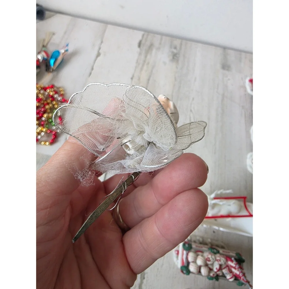 Vintage Holt Howard angel chenille cherub pick ornament Xmas tree